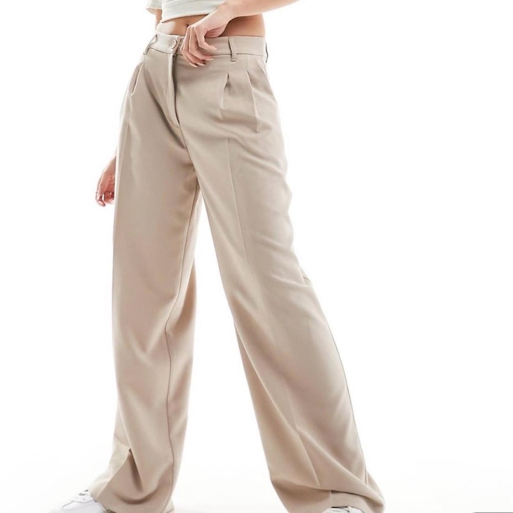 Monki Light Beige Wide-Leg Trousers